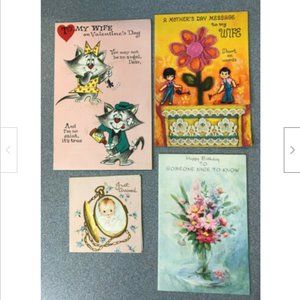 4 Vintage Used Greeting Cards 1950s Valentines Mother's Day Birthday Carlton